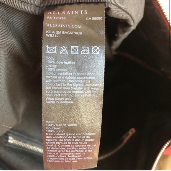 AllSaints Kita Backpack Berry Red Purse Bag - Picture 3 of 5